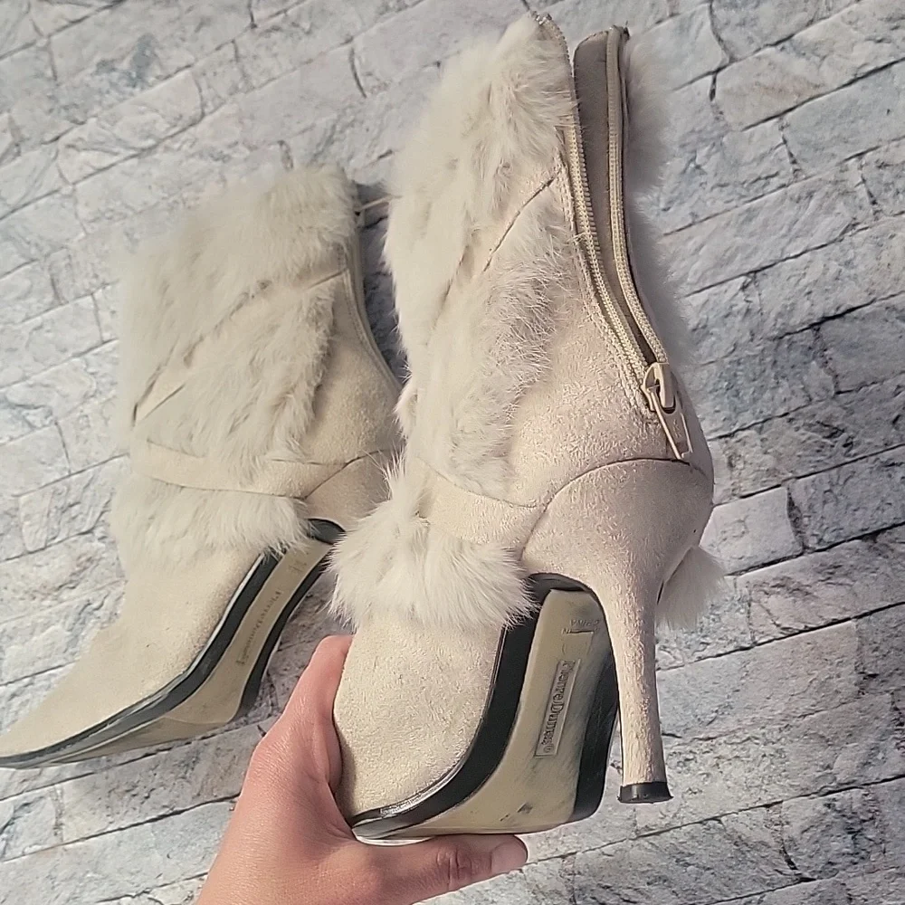 Pierre Dumas 3 Inch Heel Boots with Faux Fur Cream - Picture 6 of 12